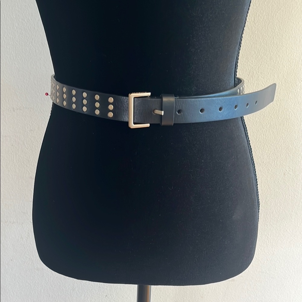 All Saints Black Leather Rhinestone Belt